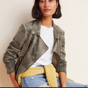 Anthropologie Marrakech Camo Suede Moto Jacket